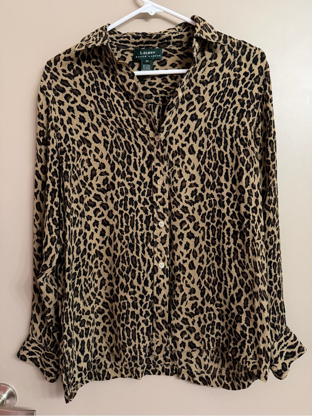 Ralph Lauren 100% Silk Leopard Long Sleeve Blouse